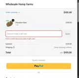 Wholesale Hemp Farms coupon verification screenshot