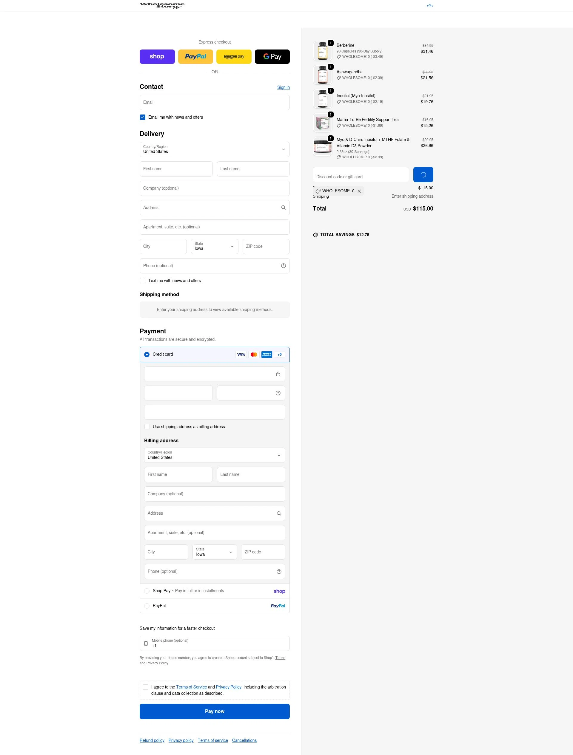 Wholesome Story checkout page showing Wholesome Story discount code box | Screenshot taken by SimplyCodes community member on Feb 10, 2026