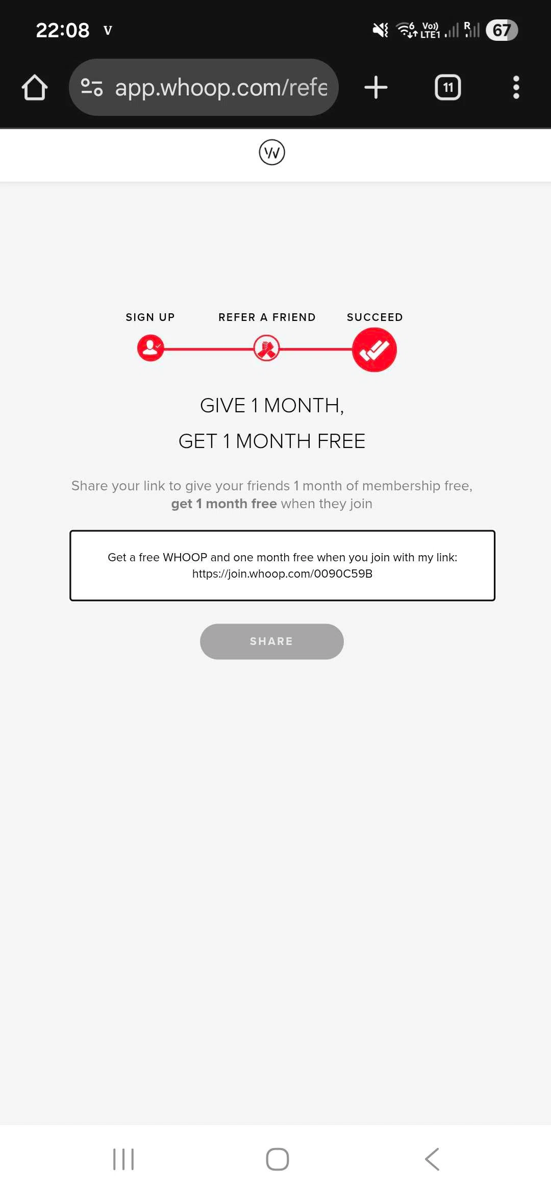 Whoop discount code screenshot showing code 0090C59B applied at Whoop checkout page. Uploaded by SimplyCodes community member JohnnyCash on Jan 29, 2026