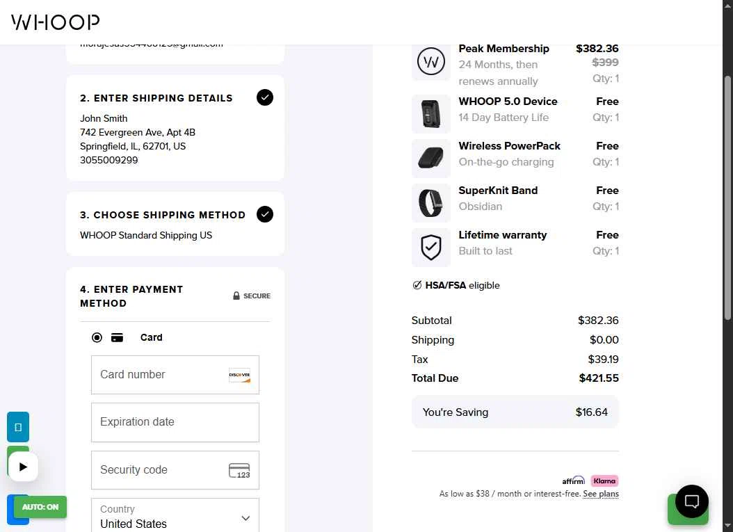 Verification screenshot for One Month Free Select Items at Whoop - 11d ago