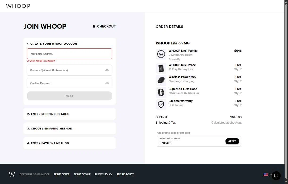 Verification screenshot for Free First Month Storewide at Whoop — 4mo ago