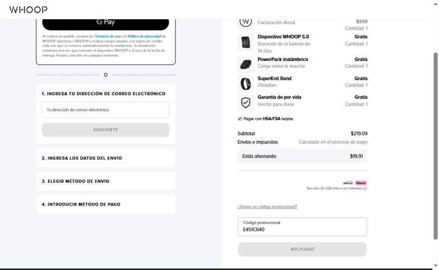 Whoop checkout page showing Whoop discount code box | Screenshot taken by SimplyCodes community member on Sep 13, 2025