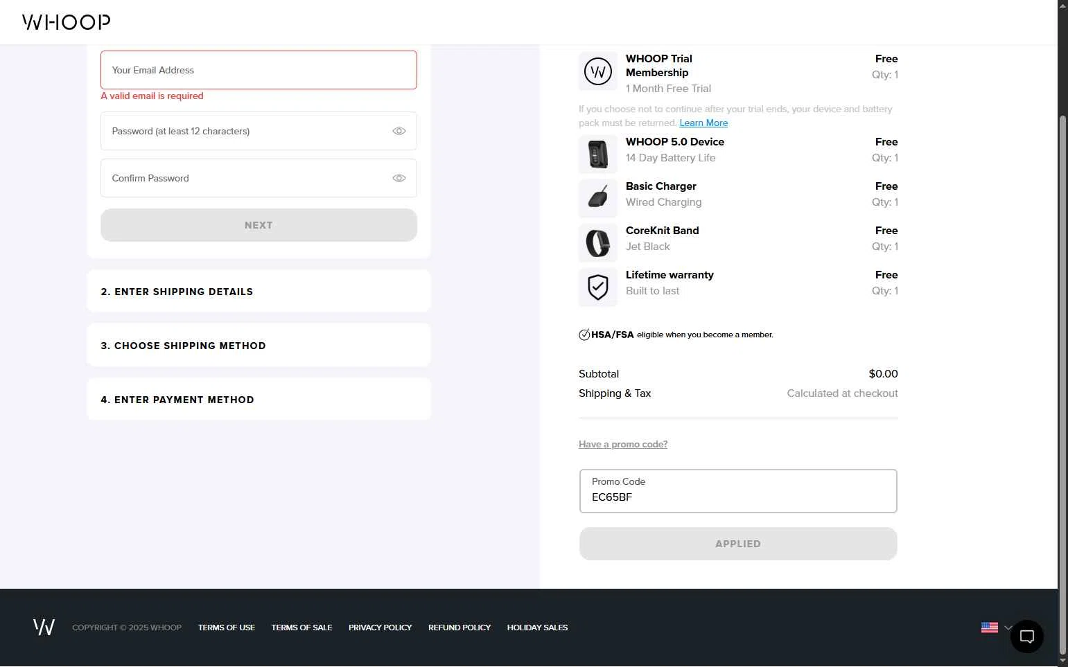 Verification screenshot for One Month Free Select Items at Whoop — 6mo ago
