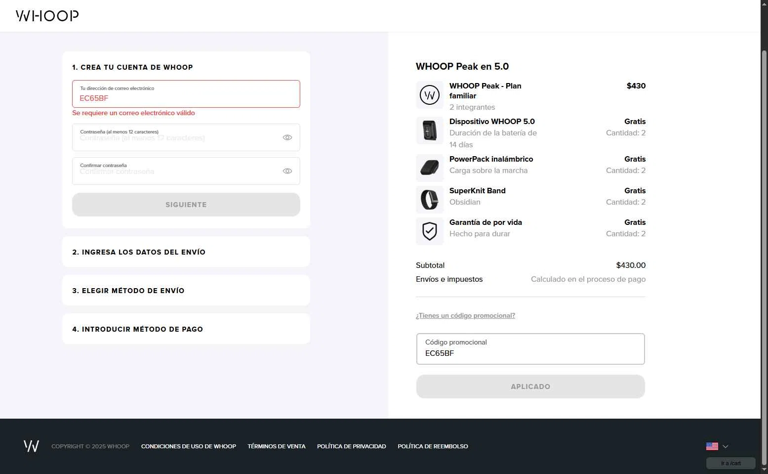 Verification screenshot for One Month Free Select Items at Whoop — 9mo ago