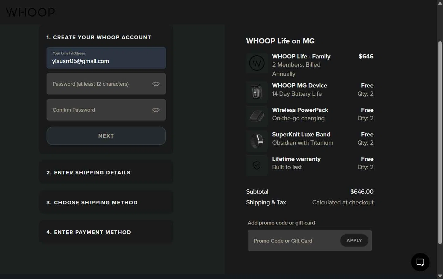 Verification screenshot for One Month Free Select Items at Whoop — 4mo ago