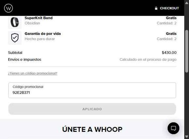 Whoop checkout page showing Whoop discount code box | Screenshot taken by SimplyCodes community member on Sep 11, 2025