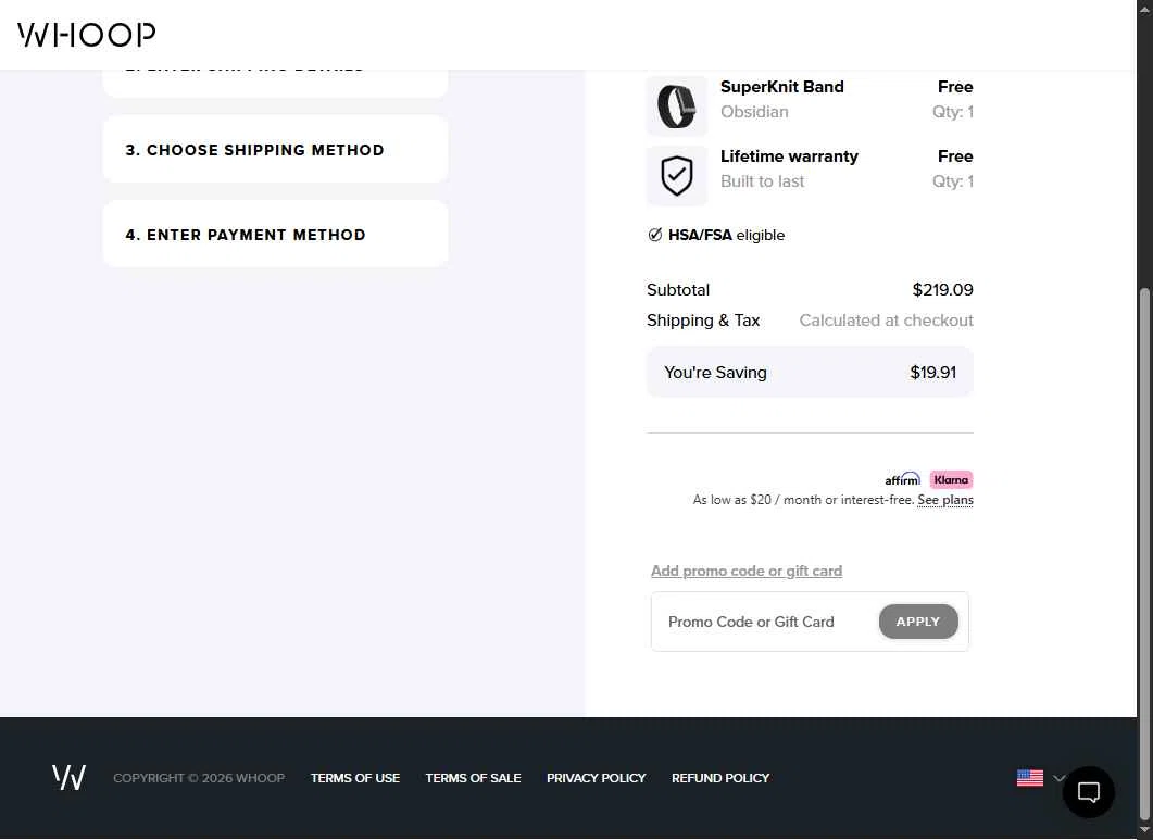 Verification screenshot for Free First Month Storewide at Whoop — 2mo ago