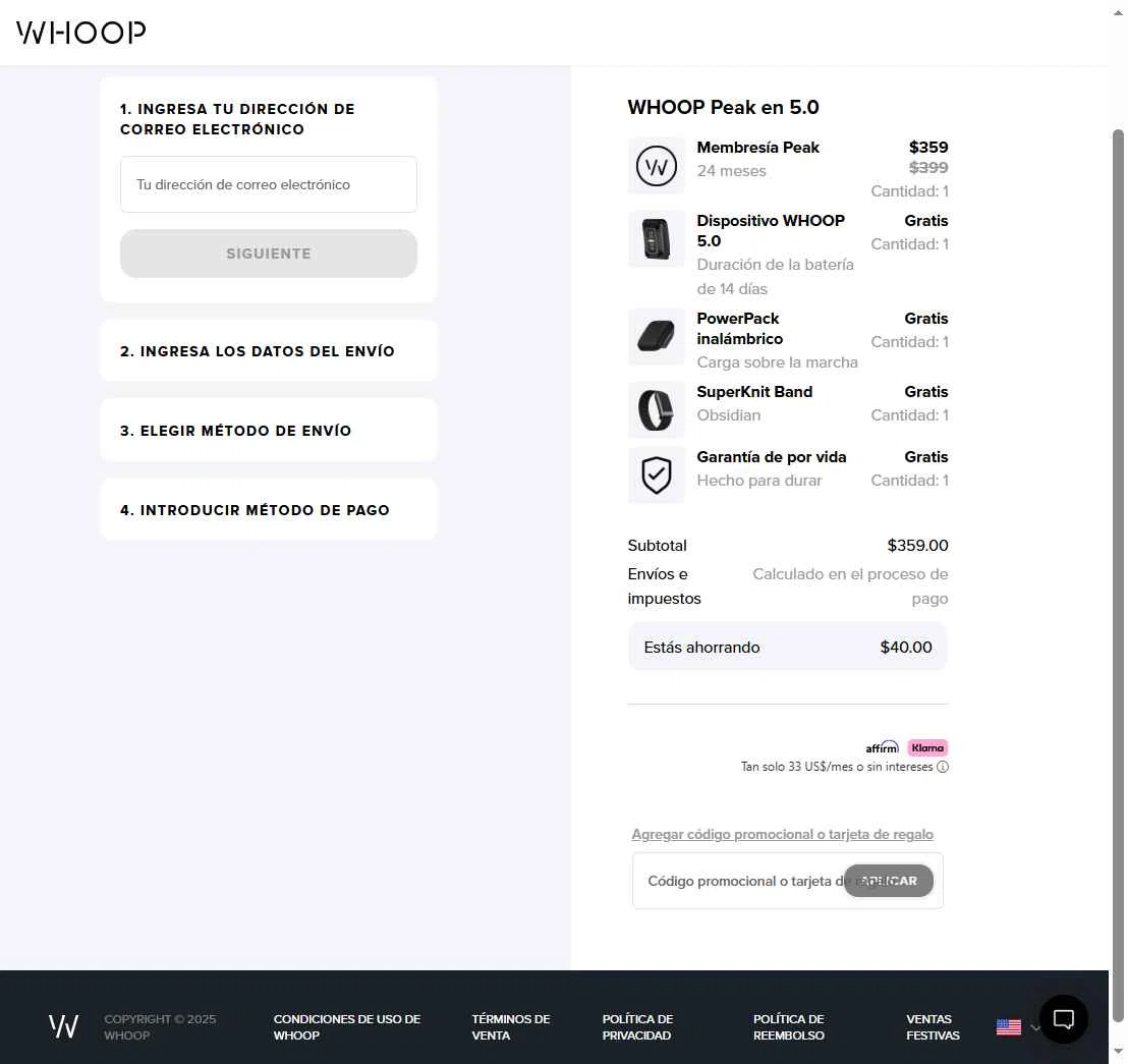 Whoop checkout page showing Whoop discount code box | Screenshot taken by SimplyCodes community member on Dec 26, 2025