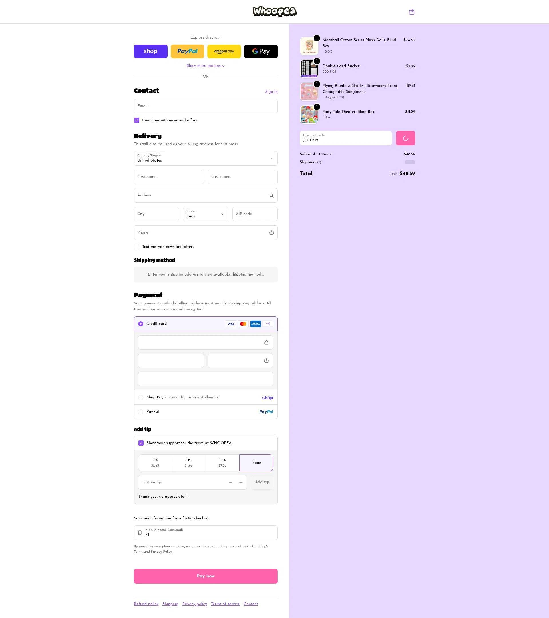Whoopea checkout page showing Whoopea discount code box | Screenshot taken by SimplyCodes community member on Feb 3, 2026