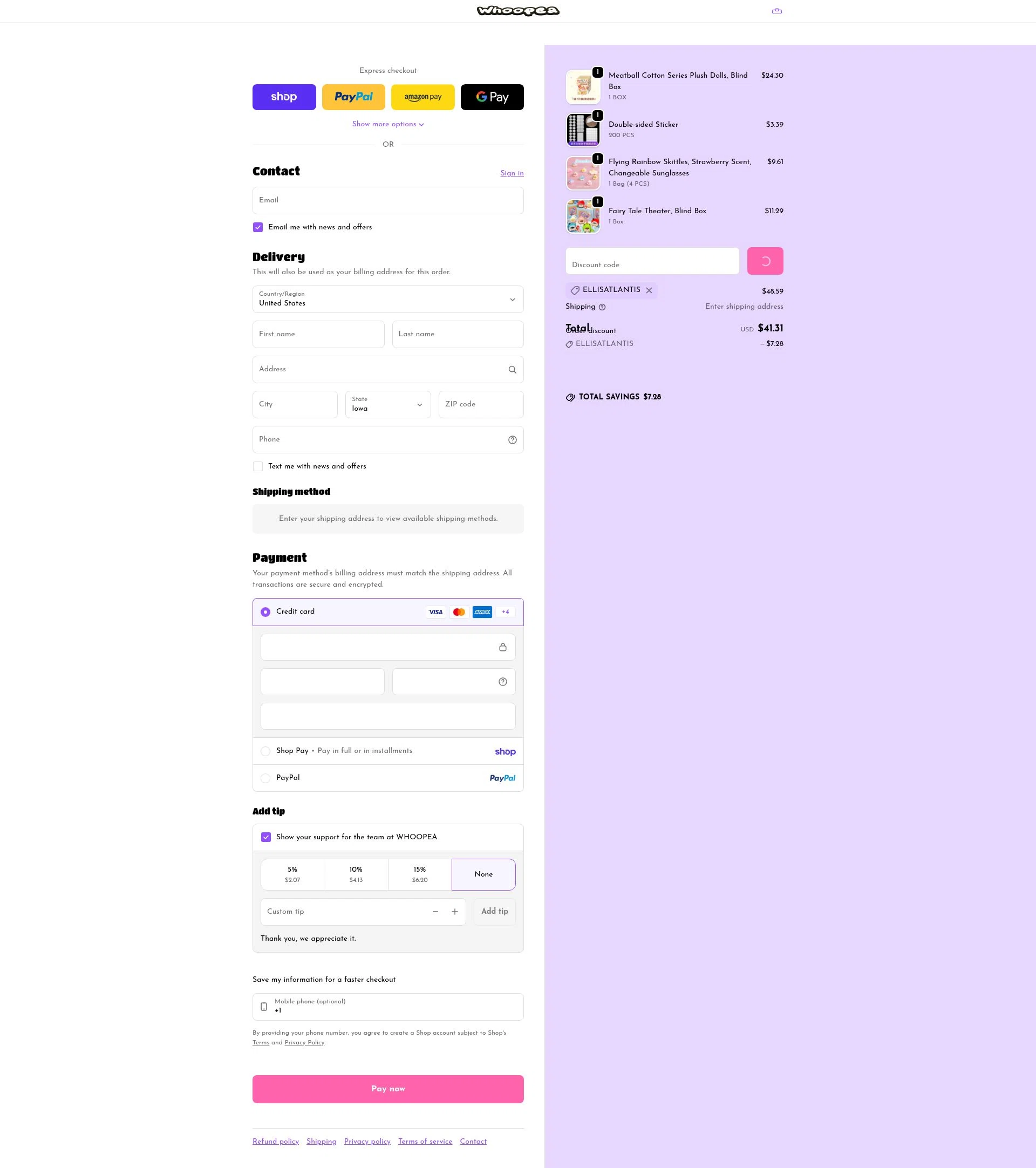 Whoopea checkout page showing Whoopea discount code box | Screenshot taken by SimplyCodes community member on Feb 3, 2026