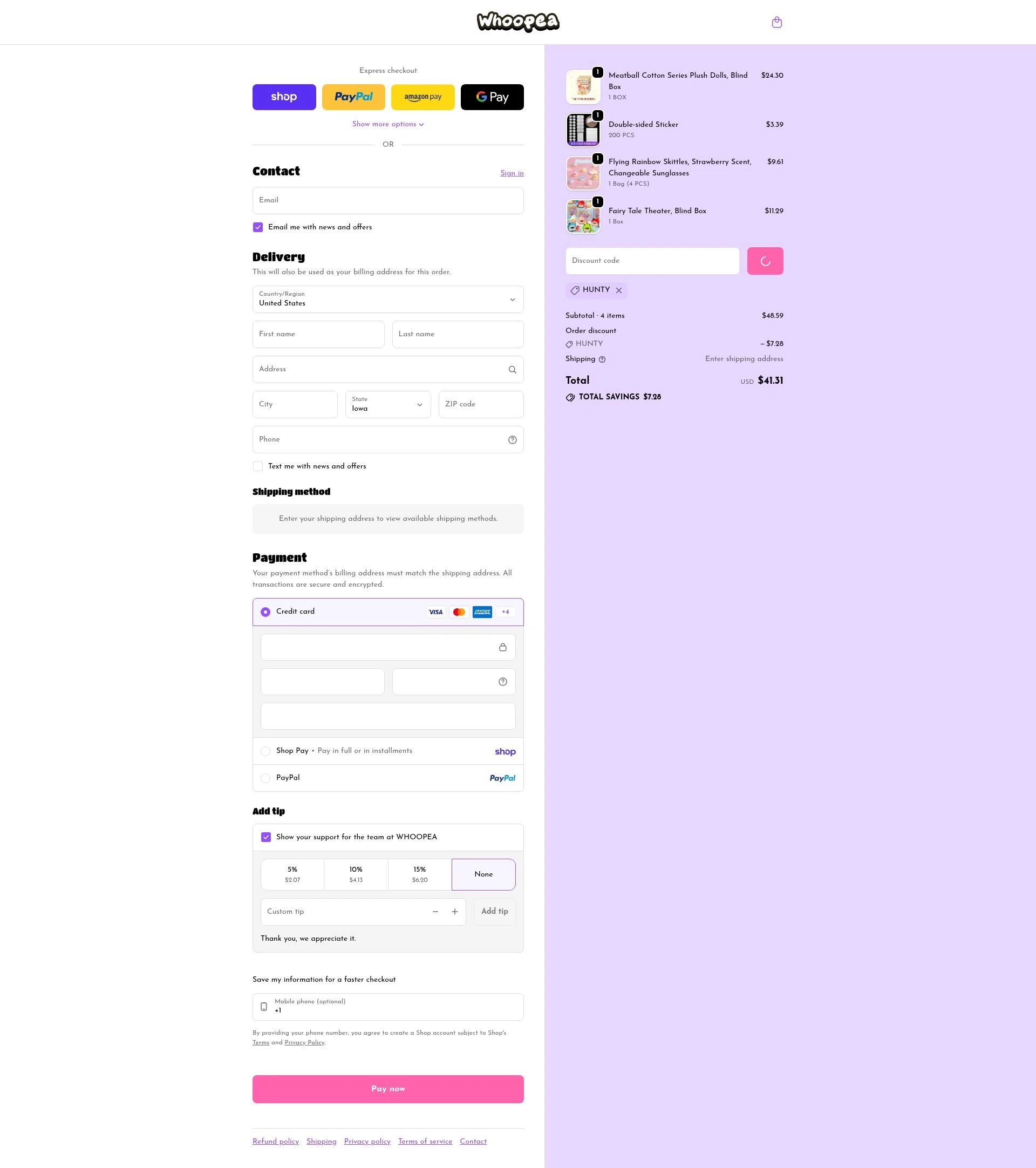 Whoopea checkout page showing Whoopea discount code box | Screenshot taken by SimplyCodes community member on Feb 3, 2026