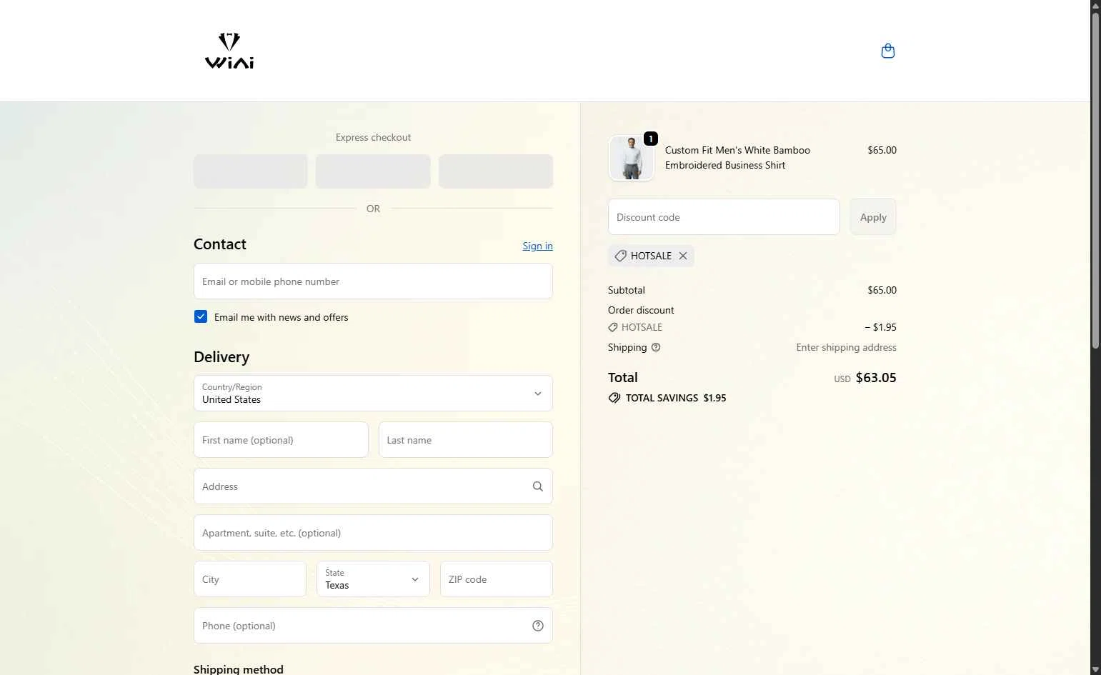 WIAI checkout page showing WIAI promo code box | Screenshot taken by SimplyCodes community member on Feb 15, 2026