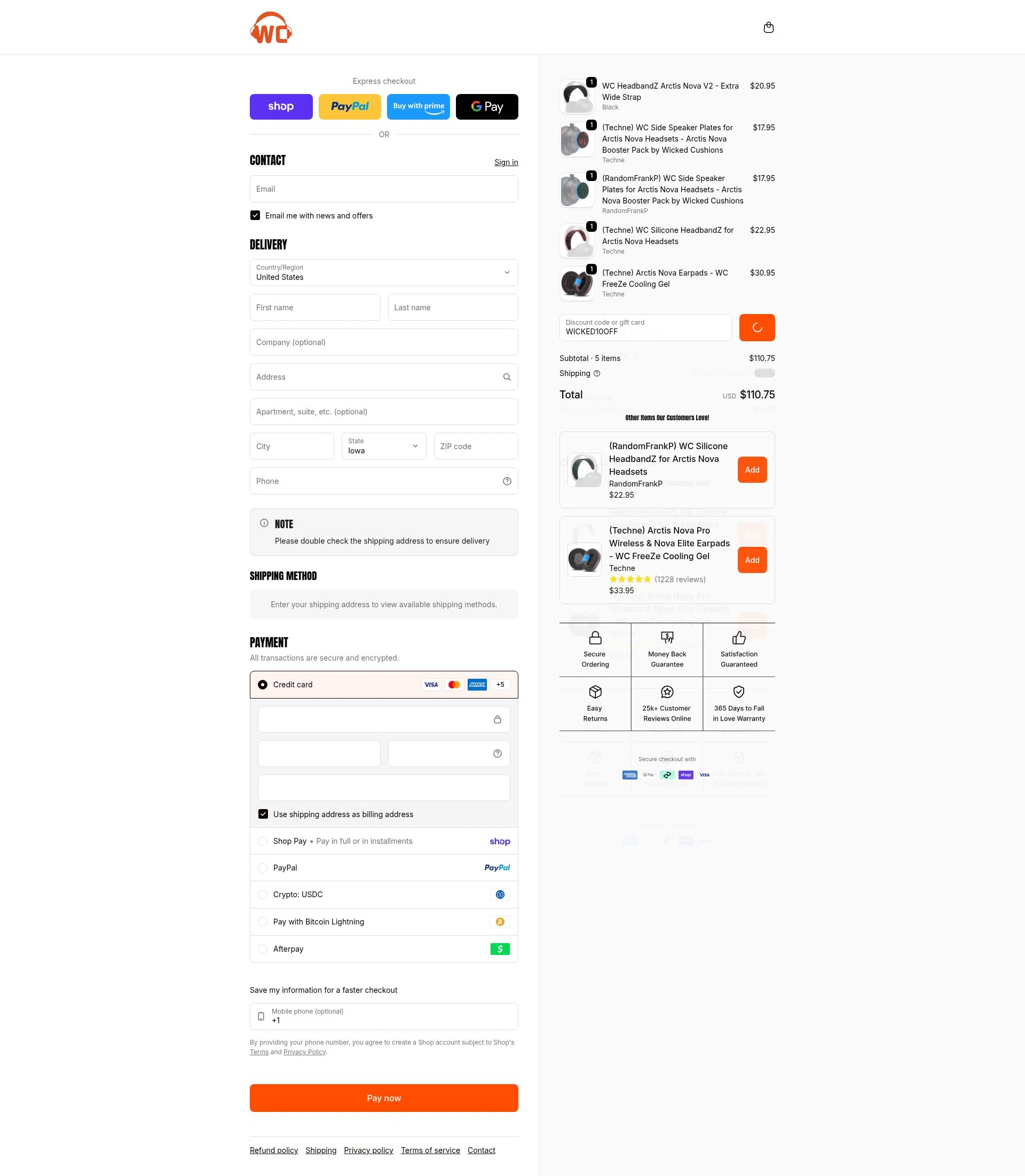Wicked Cushions checkout page showing Wicked Cushions discount code box | Screenshot taken by SimplyCodes community member on Feb 2, 2026