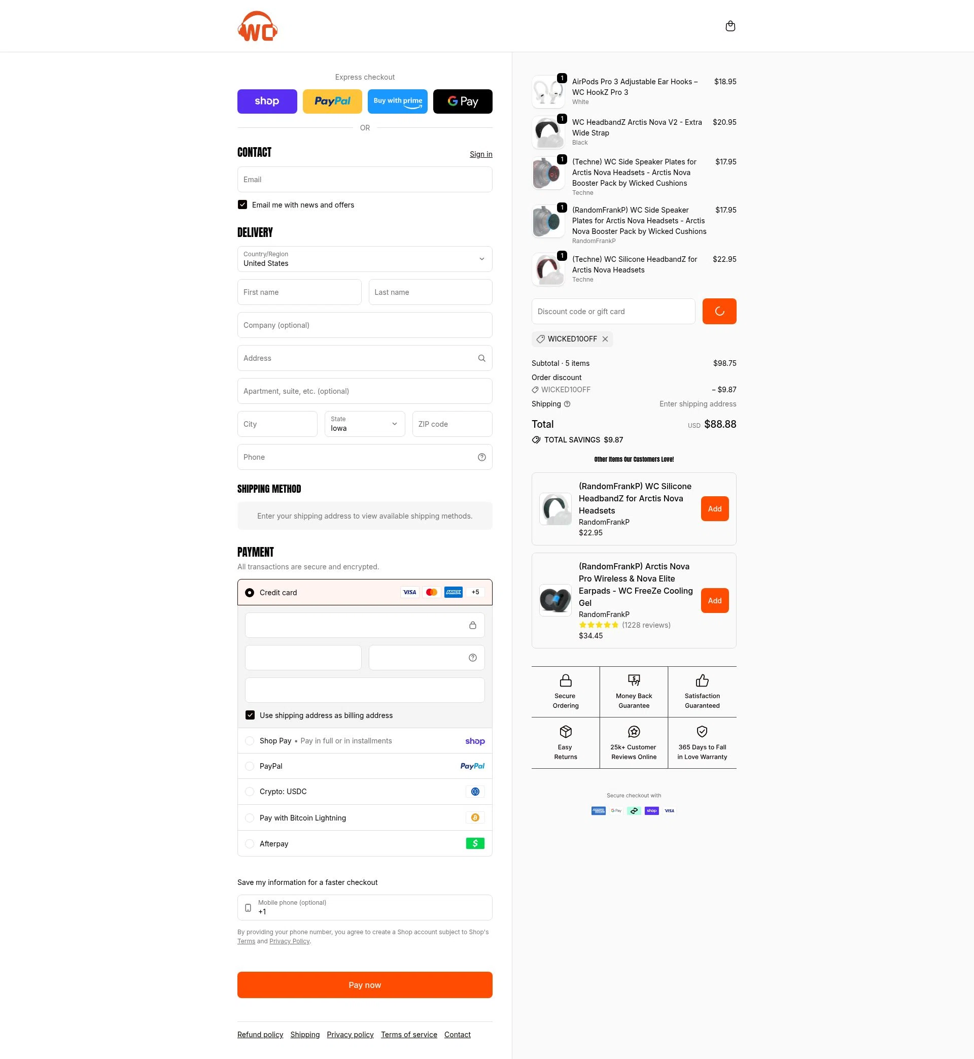 Wicked Cushions checkout page showing Wicked Cushions discount code box | Screenshot taken by SimplyCodes community member on Feb 11, 2026