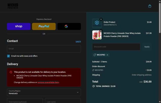 WICKED Protein checkout page showing WICKED Protein discount code box | Screenshot taken by SimplyCodes community member on Sep 7, 2025