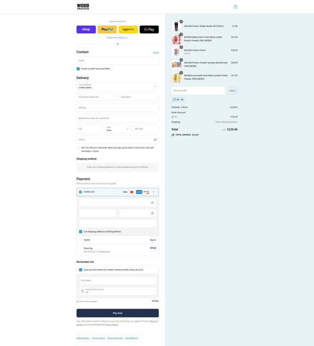 WICKED Protein checkout page showing WICKED Protein discount code box | Screenshot taken by SimplyCodes community member on Sep 6, 2025