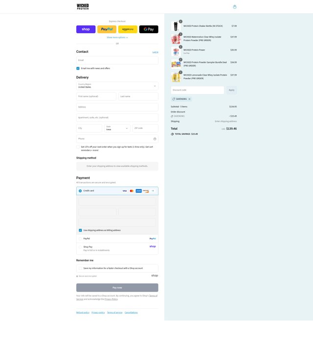WICKED Protein checkout page showing WICKED Protein discount code box | Screenshot taken by SimplyCodes community member on Sep 6, 2025