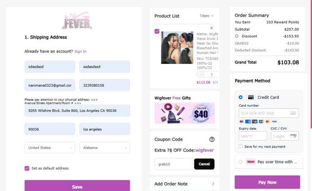 WigFever checkout page showing WigFever coupon code box | Screenshot taken by SimplyCodes community member on Aug 20, 2025