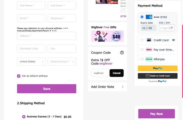 WigFever checkout page showing WigFever coupon code box | Screenshot taken by SimplyCodes community member on Jul 30, 2025
