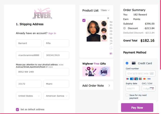 WigFever checkout page showing WigFever coupon code box | Screenshot taken by SimplyCodes community member on Sep 4, 2025