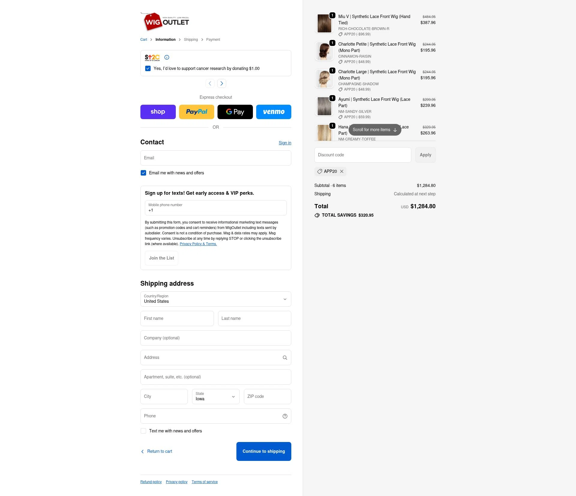WigOutlet.com checkout page showing WigOutlet.com discount code box | Screenshot taken by SimplyCodes community member on Dec 28, 2025