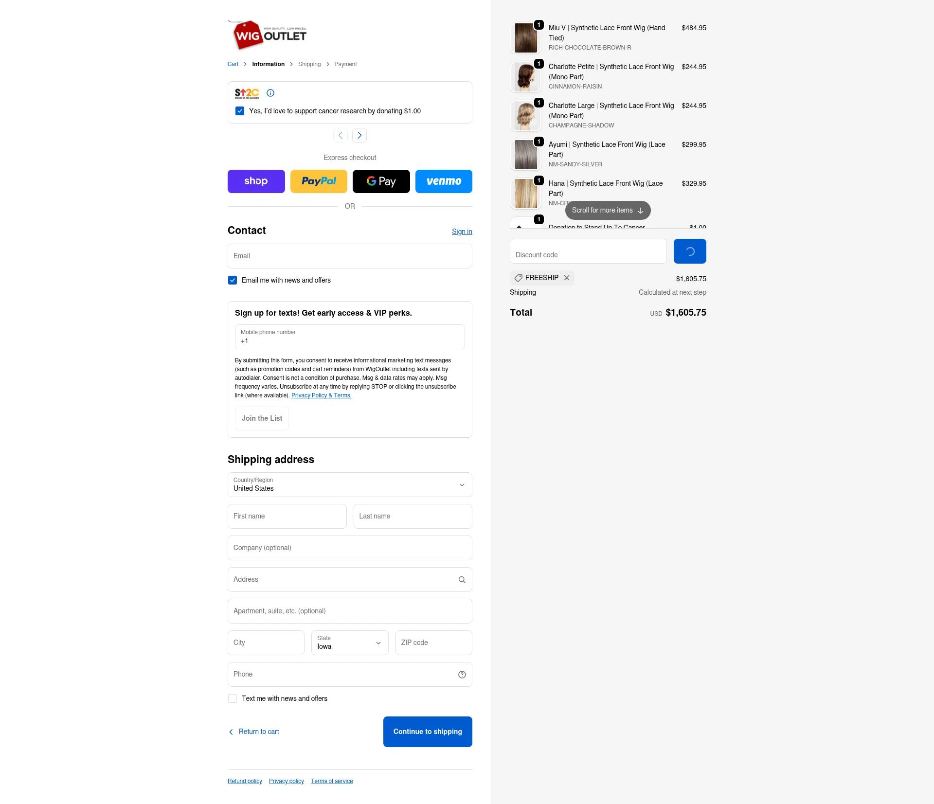 WigOutlet.com checkout page showing WigOutlet.com discount code box | Screenshot taken by SimplyCodes community member on Dec 28, 2025