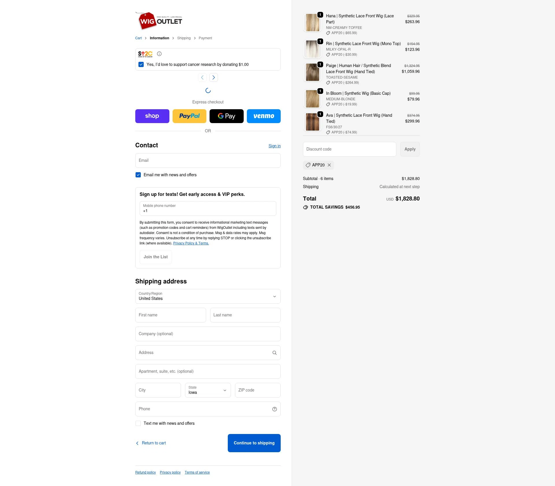 WigOutlet.com checkout page showing WigOutlet.com discount code box | Screenshot taken by SimplyCodes community member on Dec 17, 2025