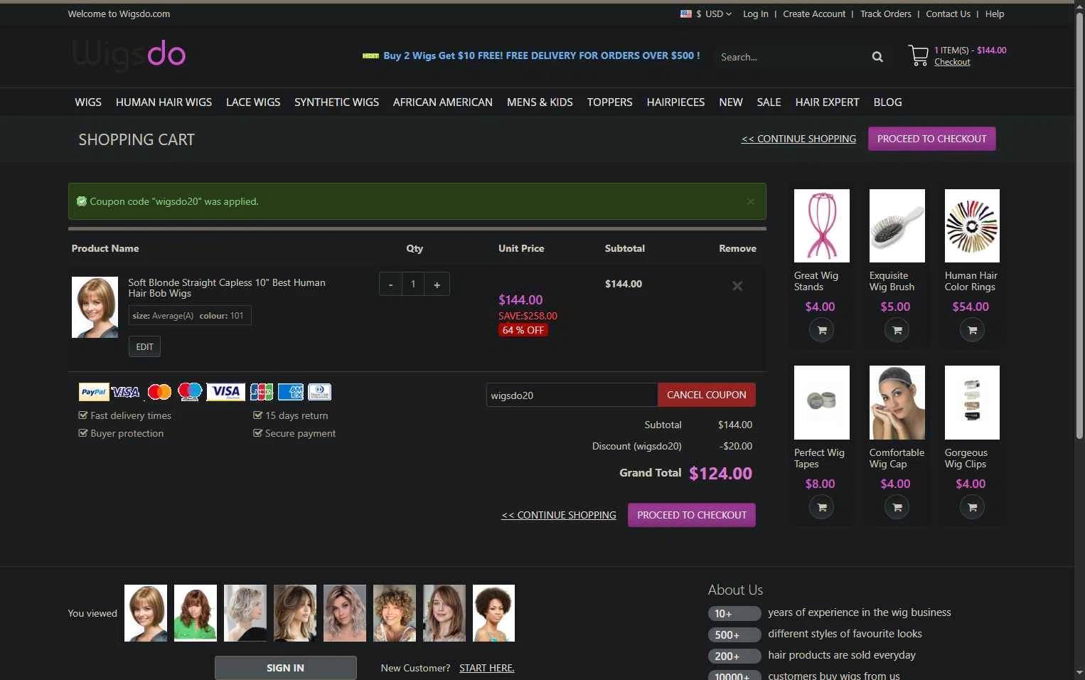 WigsDo checkout page showing WigsDo coupon code box | Screenshot taken by SimplyCodes community member on Jan 12, 2026