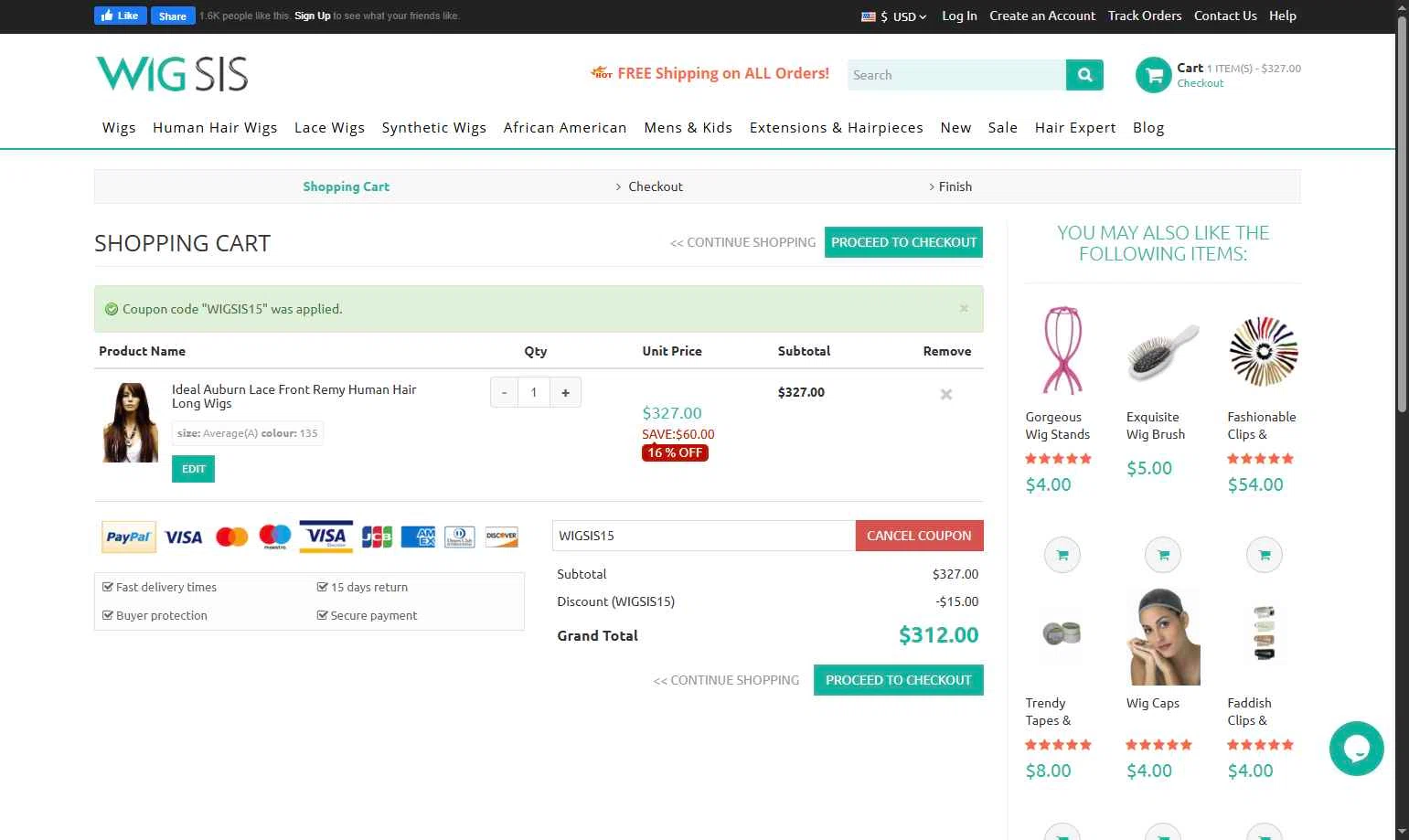 Wigsis.com checkout page showing Wigsis.com coupon code box | Screenshot taken by SimplyCodes community member on Sep 20, 2025