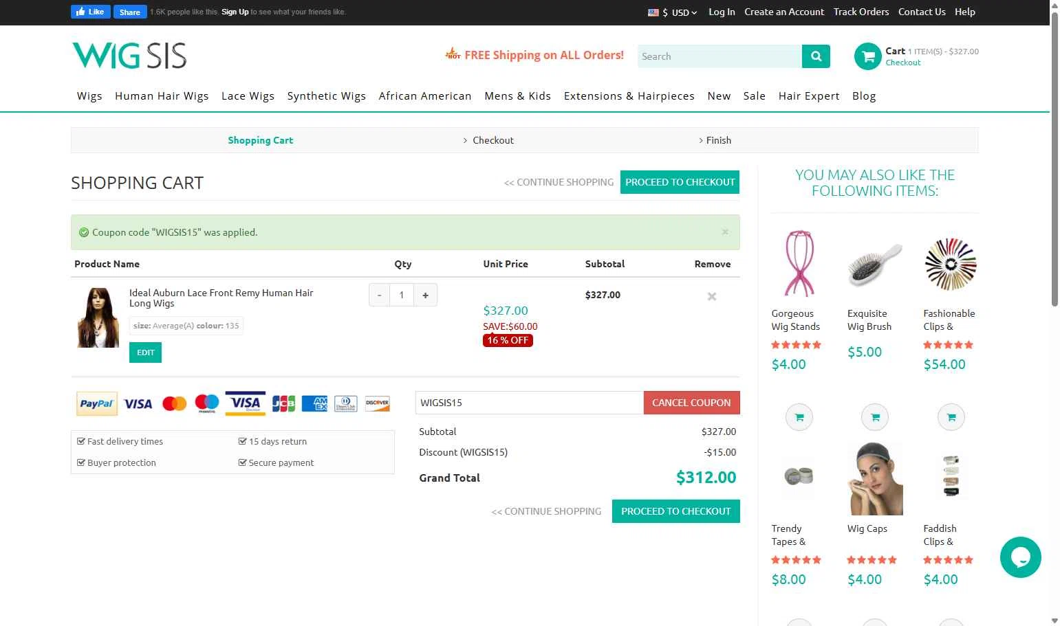 Wigsis.com checkout page showing Wigsis.com coupon code box | Screenshot taken by SimplyCodes community member on Sep 20, 2025