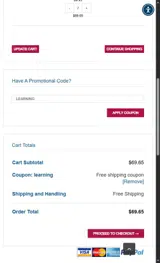 LEARNING coupon verification screenshot