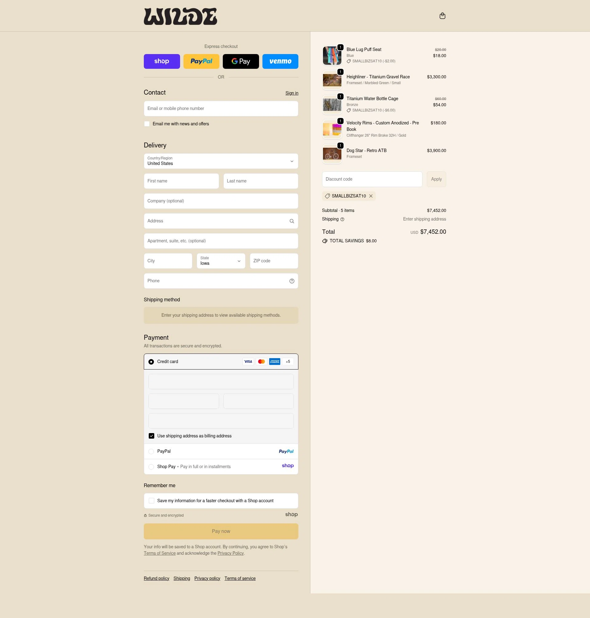 Wilde Bicycle checkout page showing Wilde Bicycle promo code box | Screenshot taken by SimplyCodes community member on Nov 24, 2025