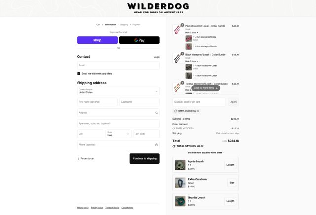 Wilderdog checkout page showing Wilderdog discount code box | Screenshot taken by SimplyCodes community member on Sep 8, 2025
