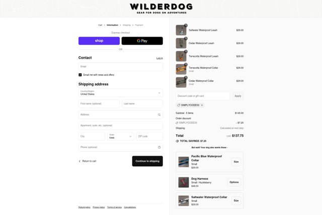 Wilderdog checkout page showing Wilderdog discount code box | Screenshot taken by SimplyCodes community member on Aug 30, 2025