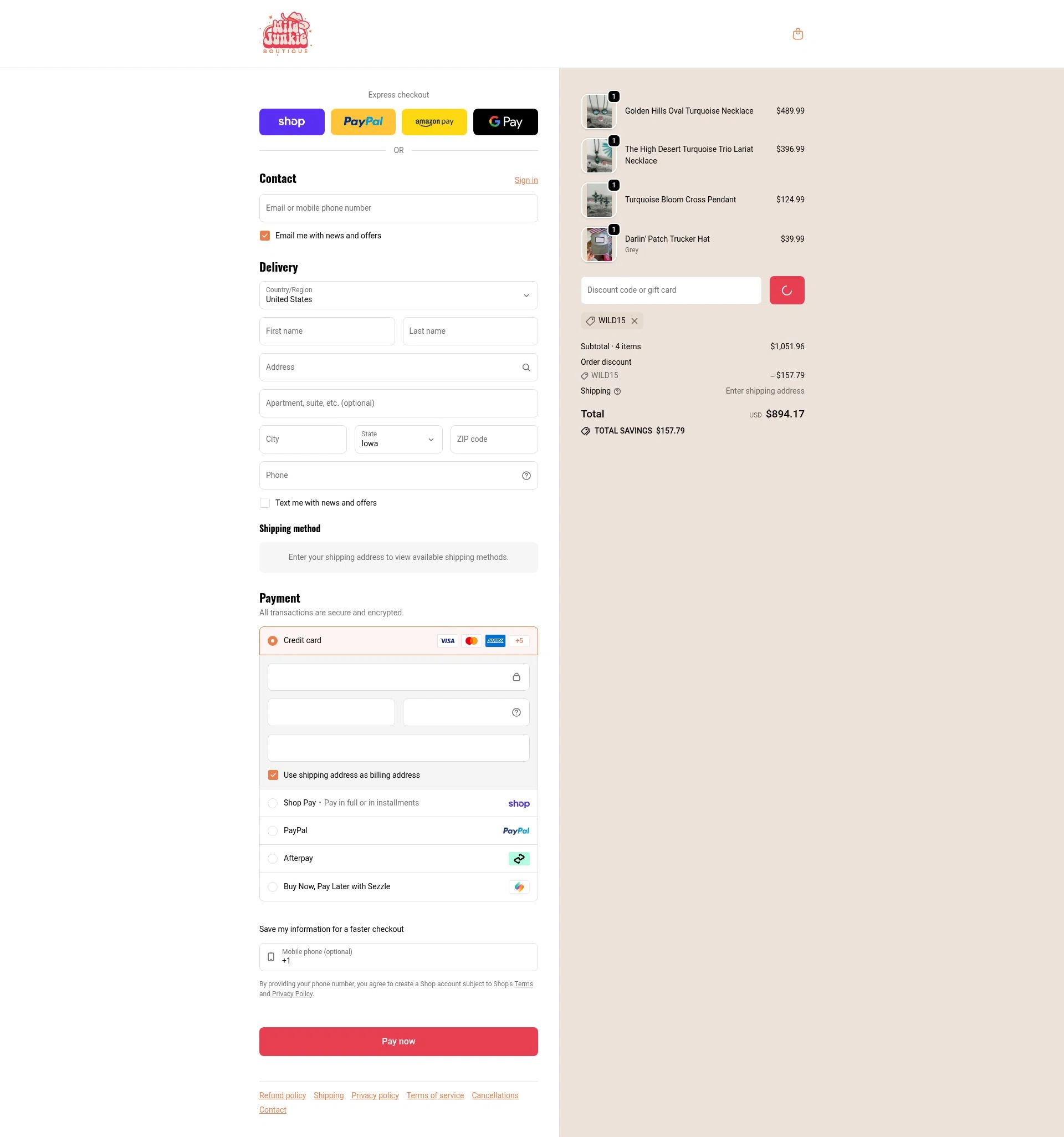 Wild Junkie checkout page showing Wild Junkie promo code box | Screenshot taken by SimplyCodes community member on Feb 17, 2026