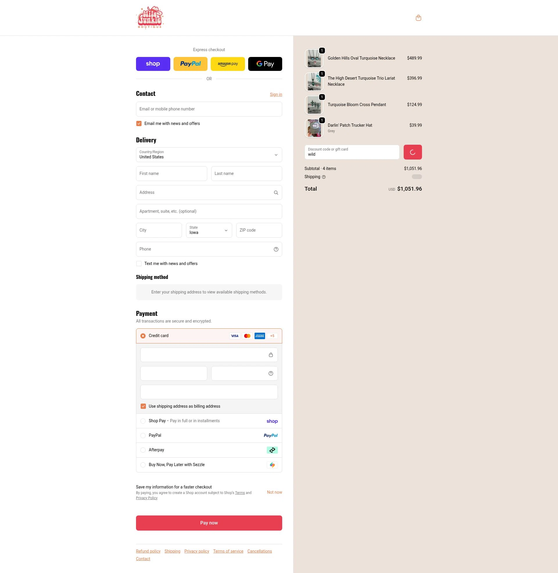 Wild Junkie checkout page showing Wild Junkie promo code box | Screenshot taken by SimplyCodes community member on Feb 17, 2026