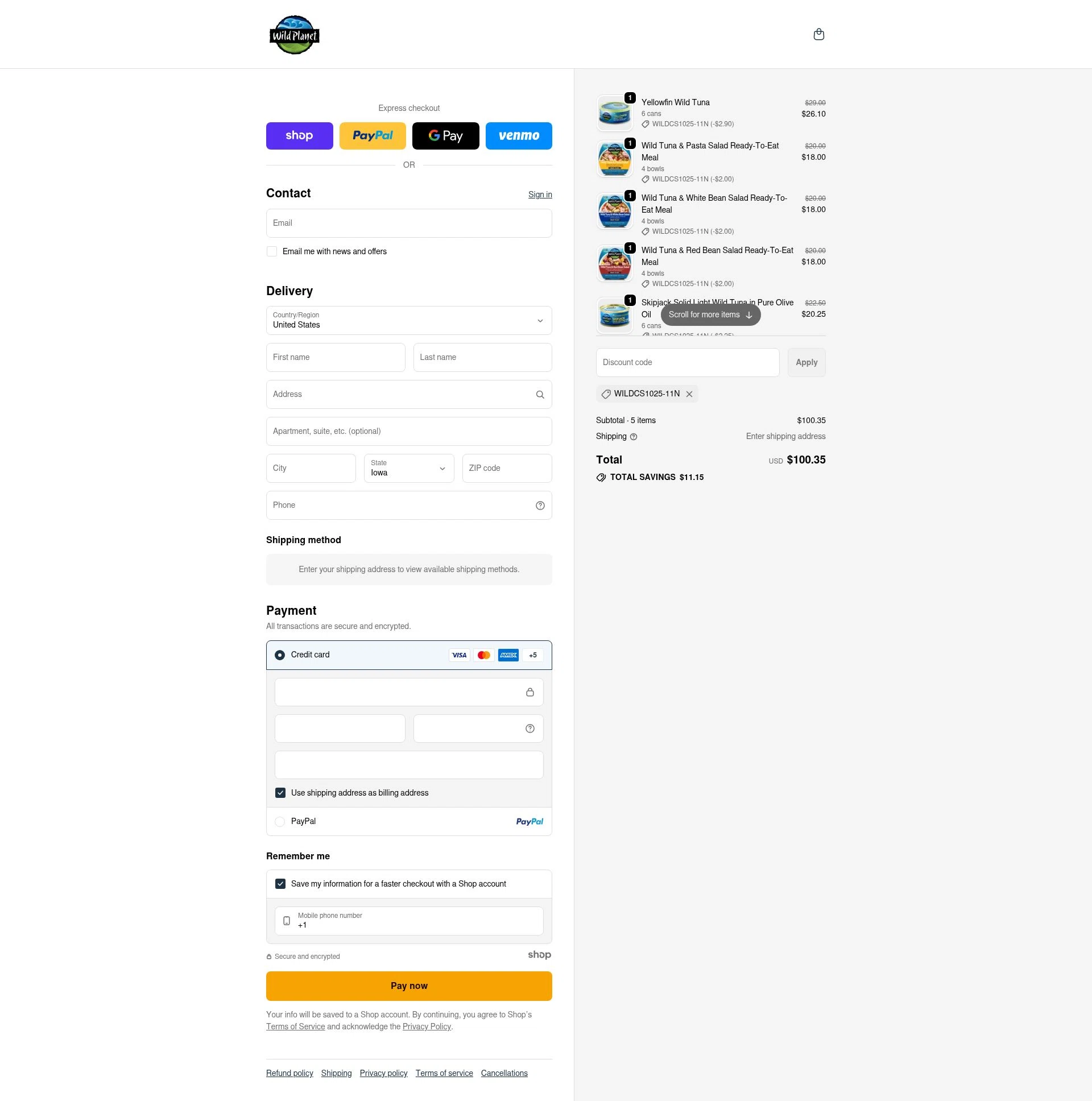 Wild Planet checkout page showing Wild Planet discount code box | Screenshot taken by SimplyCodes community member on Nov 25, 2025