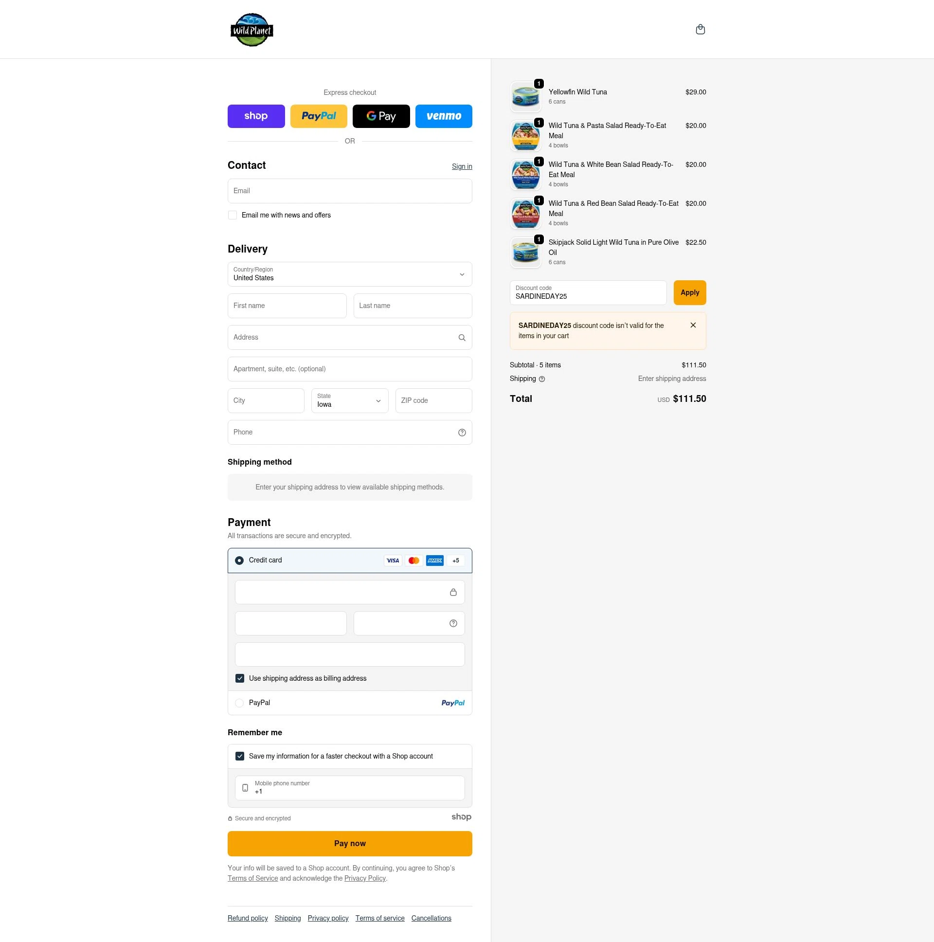 Wild Planet checkout page showing Wild Planet discount code box | Screenshot taken by SimplyCodes community member on Nov 25, 2025