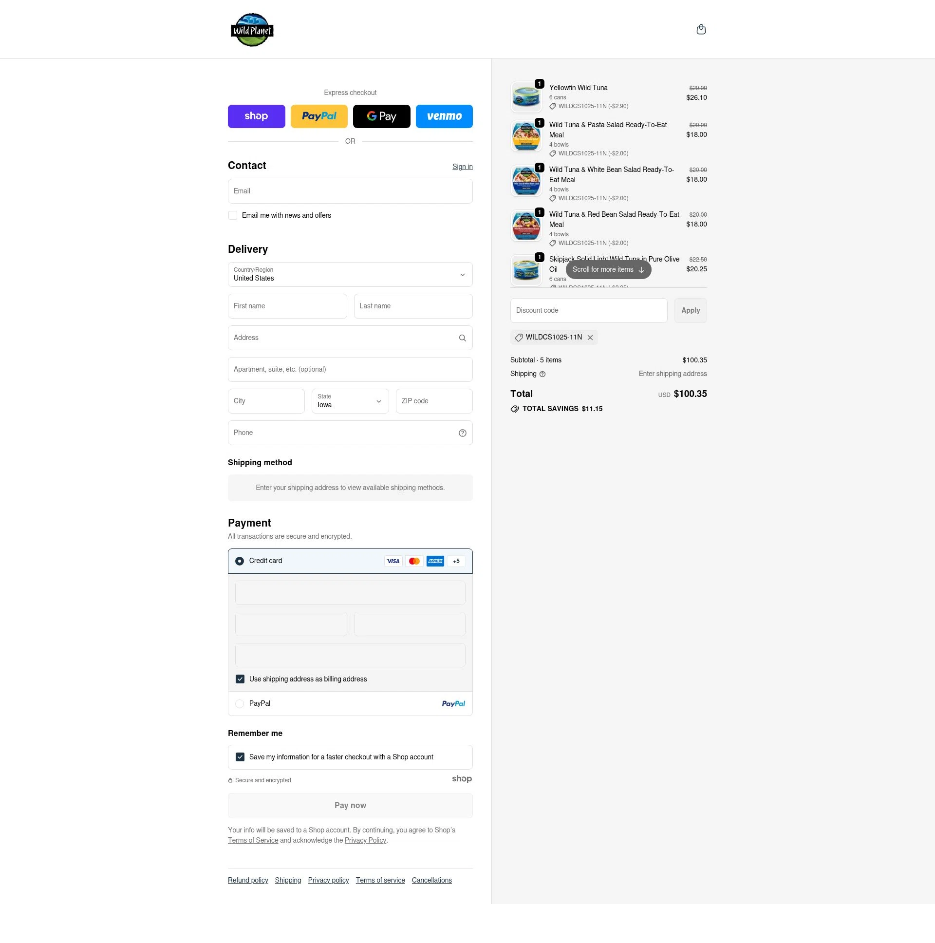 Wild Planet checkout page showing Wild Planet discount code box | Screenshot taken by SimplyCodes community member on Nov 20, 2025