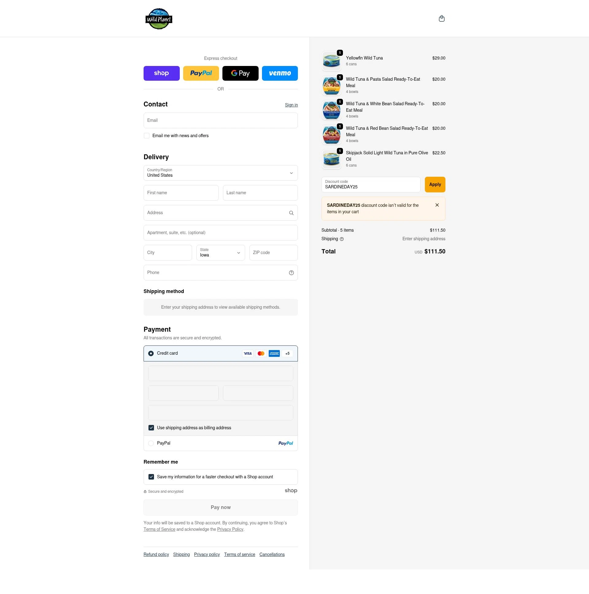 Wild Planet checkout page showing Wild Planet discount code box | Screenshot taken by SimplyCodes community member on Nov 15, 2025