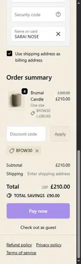 BFOW30 coupon verification screenshot