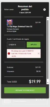 CYBER15 coupon verification screenshot