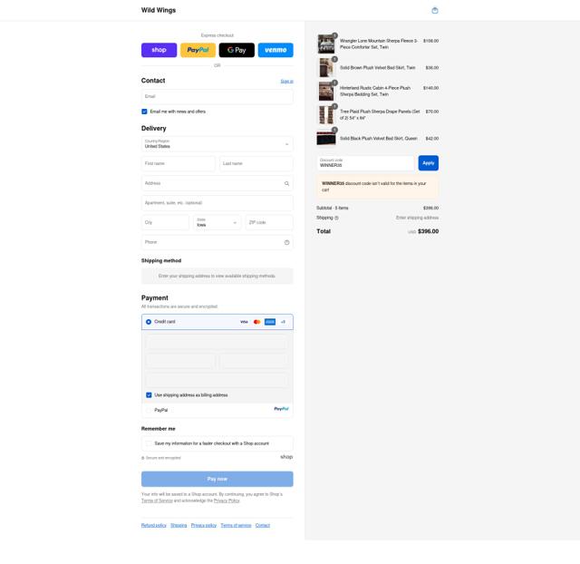 Wild Wings checkout page showing Wild Wings promo code box | Screenshot taken by SimplyCodes community member on Sep 12, 2025