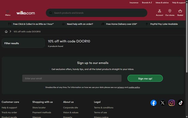 Wilko checkout page showing Wilko promo code box | Screenshot taken by SimplyCodes community member on Aug 13, 2025