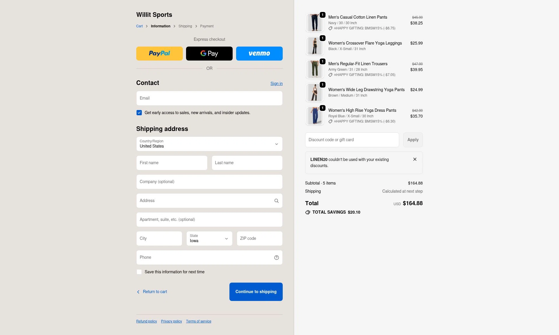 Willit Sports checkout page showing Willit Sports promo code box | Screenshot taken by SimplyCodes community member on Dec 30, 2025
