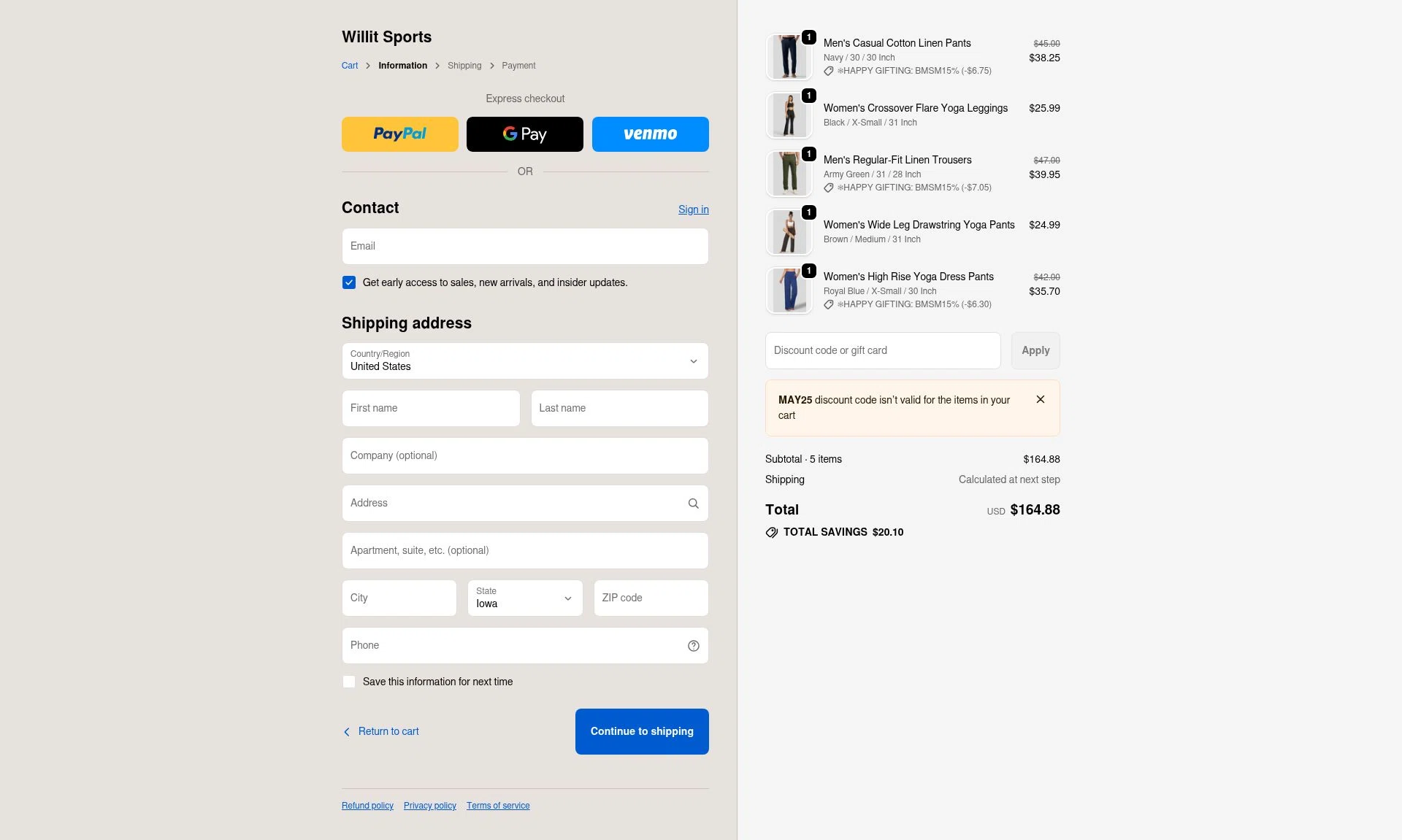 Willit Sports checkout page showing Willit Sports promo code box | Screenshot taken by SimplyCodes community member on Dec 30, 2025