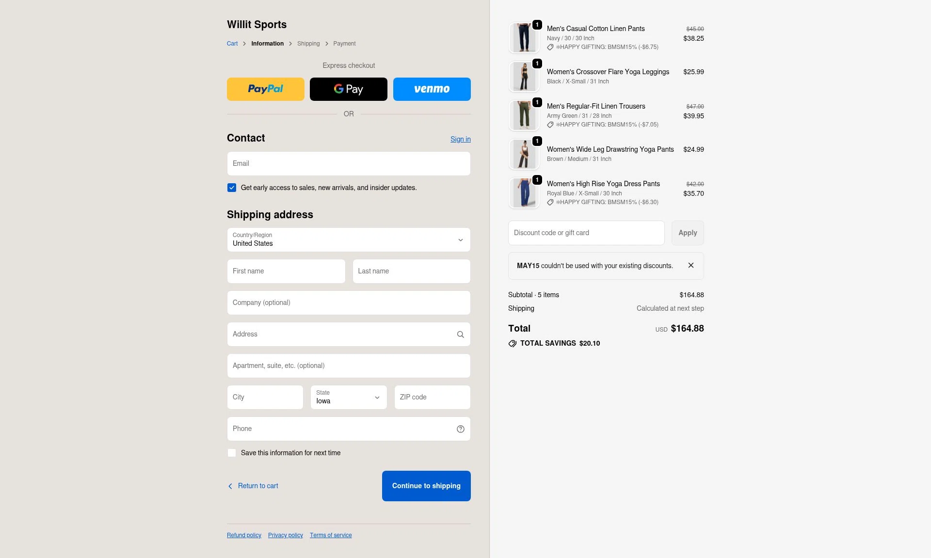 Willit Sports checkout page showing Willit Sports promo code box | Screenshot taken by SimplyCodes community member on Dec 30, 2025