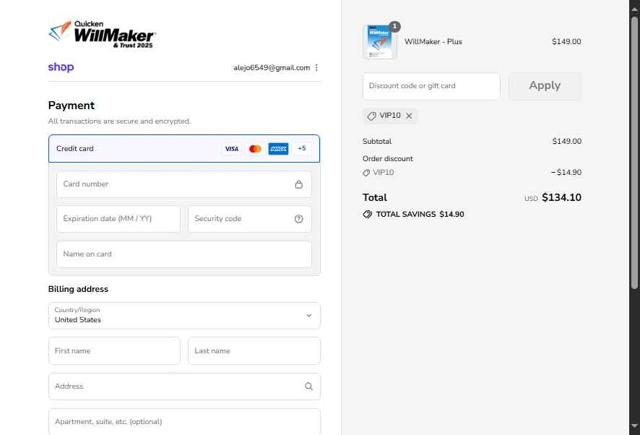 WillMaker checkout page showing WillMaker discount code box | Screenshot taken by SimplyCodes community member on Sep 16, 2025