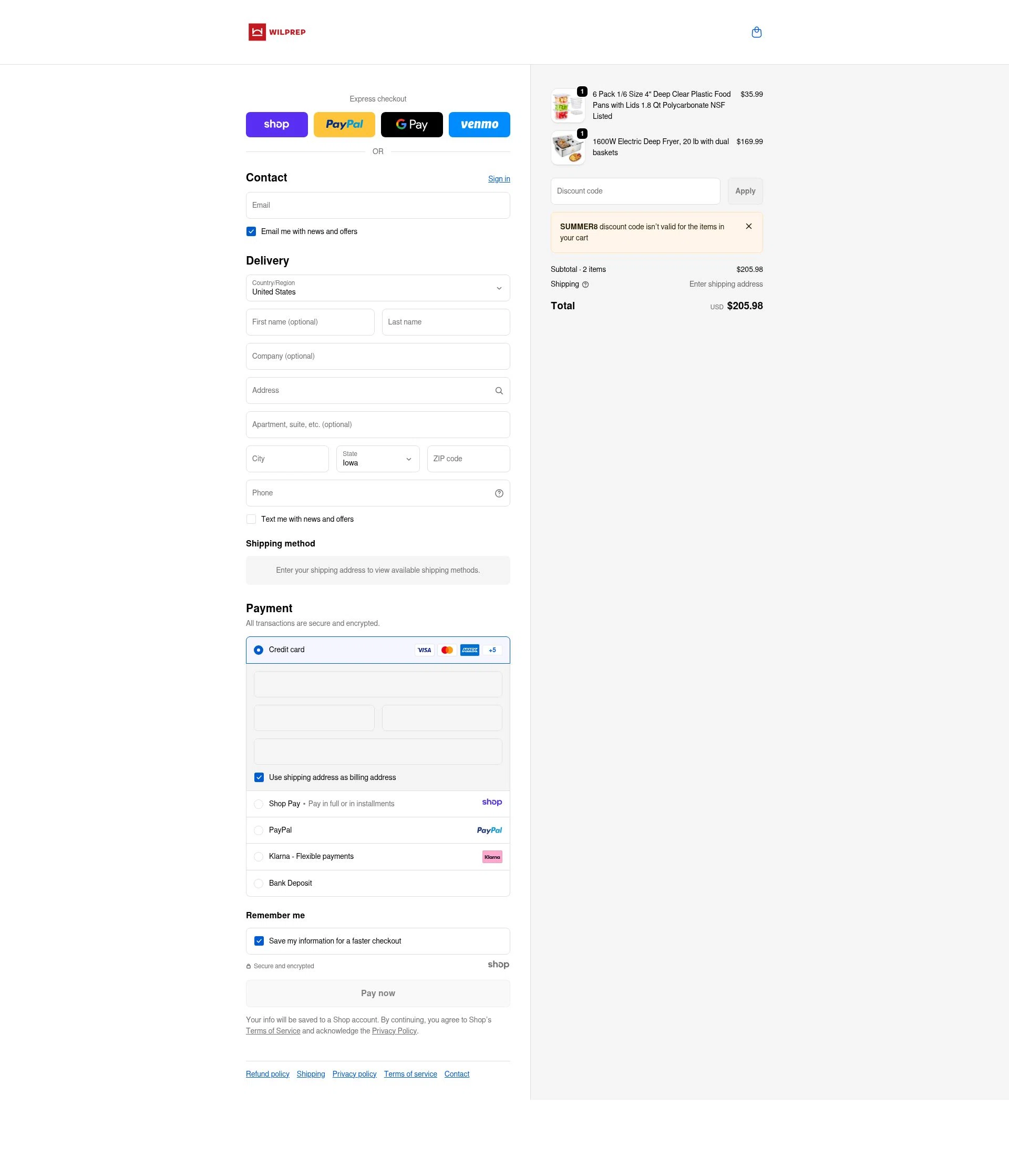 Wilprep checkout page showing Wilprep promo code box | Screenshot taken by SimplyCodes community member on Jan 10, 2026