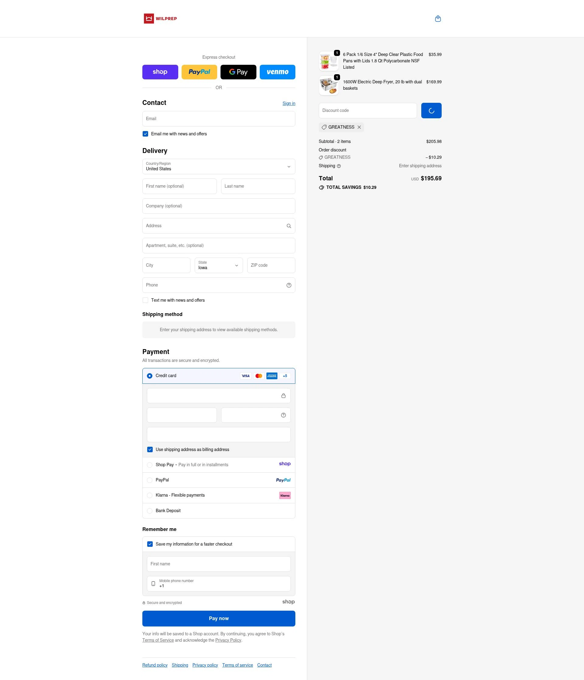 Wilprep checkout page showing Wilprep promo code box | Screenshot taken by SimplyCodes community member on Jan 10, 2026